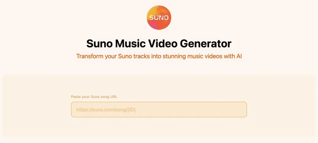 AI Music Video Generator logged-in Suno import screen with a song URL field