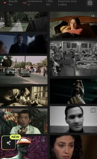 Flim search results grid showing cinematic visual references