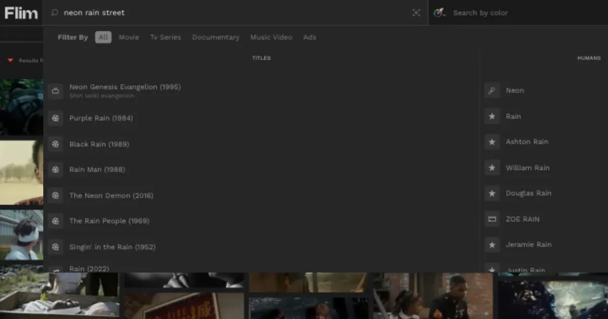 Flim app search suggestions for a visual reference query