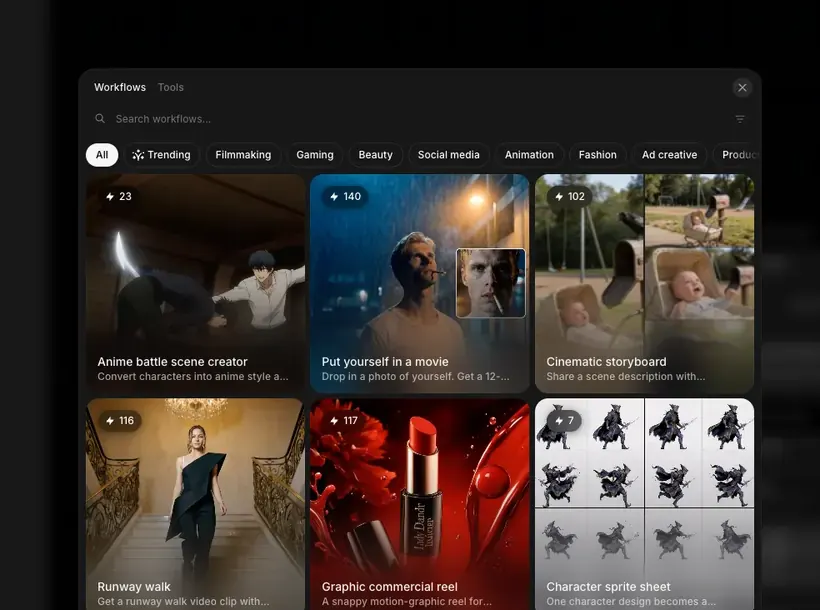 Morphic Studio workflows with filmmaking, product, social, and animation templates