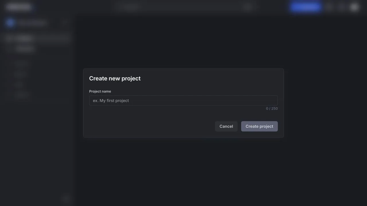 Krock connected workspace showing the project dashboard and new project creation modal
